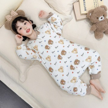 嬰兒睡袋秋冬季加厚夾棉新款寶寶分腿防踢被兒童連體睡衣家居安睡鑫弘-萌寶童裝可開發票