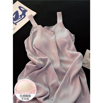 冰雪絲帶胸墊吊帶睡裙睡衣女夏季性感可外穿2025新款紫色裙家居服