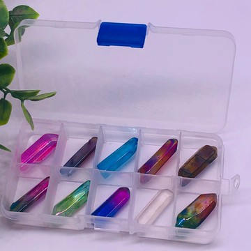 天然水晶電鍍彩色 紅藍黃紫粉晶簇 擺件原石 骨干礦石 教學標本盒