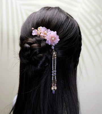 檸檬手作髮飾   松葉牡丹髮釵/髮夾/髮簪 (兩色/可做一對流蘇可拆