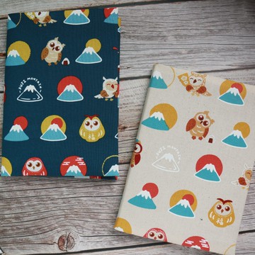 【貓頭鷹富士山】有兩色 書衣 書套 書皮 布書衣 可調式書衣