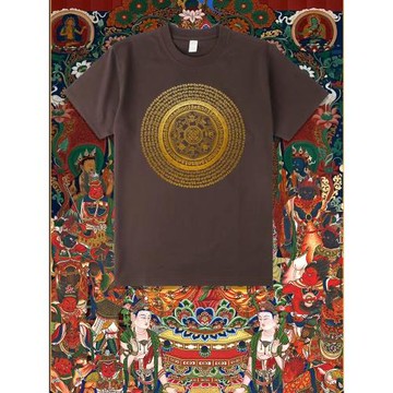 六字真言心咒八寶金剛杵圖印花夏季新款佛家男女同款純棉T恤短袖