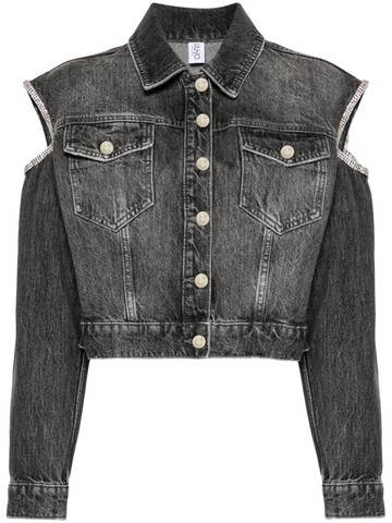 LIU JO - rhinestoned cut-out denim jacket - women - Polyester/Cotton/Cotton - S - Grey