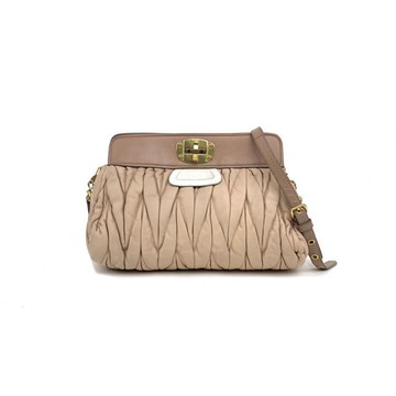 miu miu杏色拼接羊皮壓紋肩揹包