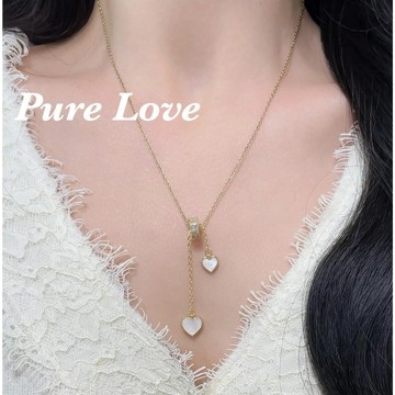 Pure Love樂芙 / 正韓 鈦鋼【316L醫療鋼】G01072愛心流蘇吊墜鎖骨鏈 短項鏈 / 金
