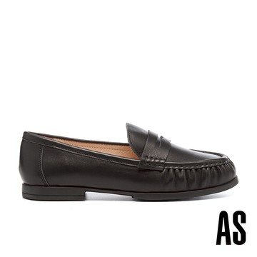 AS 日常質感純色全真皮便仕樂福低跟鞋－黑