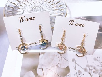 星球系列-水晶相伴藍粉色星球耳環