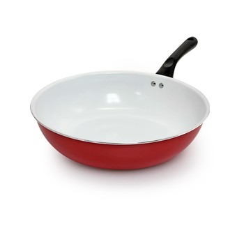 【mama cook】法拉利紅白陶瓷不沾炒鍋30cm