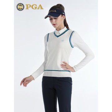 (免運)美國PGA 高爾夫服裝女士秋冬毛衣針織背心V領英倫風舒適保暖女裝