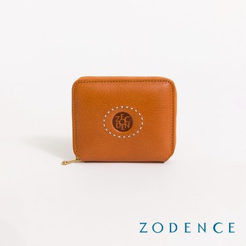 ZODENCE HAN義大利植鞣革拉鏈簡式短夾 經典駝