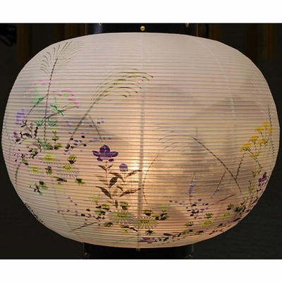 盆提灯 絹張行灯黒塗二重絵山水大河12号 八女提灯