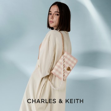 【CHARLES & KEITH】快速出貨! Alessia 珍珠鍊編織包  淺粉色 LINE禮物獨家禮盒  附提袋｜情人節禮物｜生日禮物｜浪漫送禮首選小CK