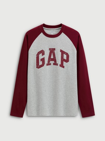 男裝 Logo純棉印花圓領長袖T恤-淺灰色