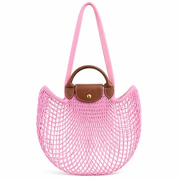 LONGCHAMP LE PLIAGE FILET系列網狀棉質手提/肩背兩用包(莓粉)