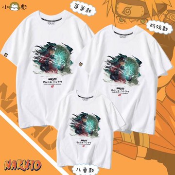 火影忍者曉聯名寫輪眼宇智波斑柱間親子裝短袖t恤衫男女全家半袖