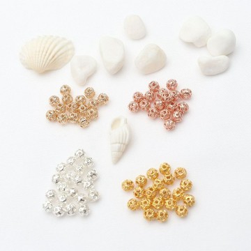 QR（100pcs）14k包金保色圓形鏤空珠 小金珠 Diy手工串珠 隔珠 圓珠子飾品配件