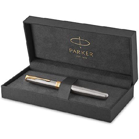 (Medium Nib, Stainless Steel Nib, Stainless Steel Gold Trim) Parker Sonnet Medium Nib Stainless Steel Gold Finish Trim Gift Boxed Fountain Pen