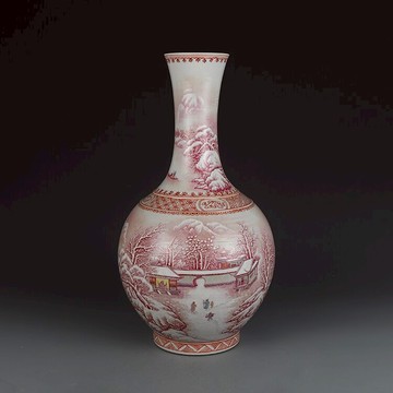 清乾隆瓷器粉彩踏雪尋梅賞瓶仿古瓷器古董古玩明清老瓷器收藏真品