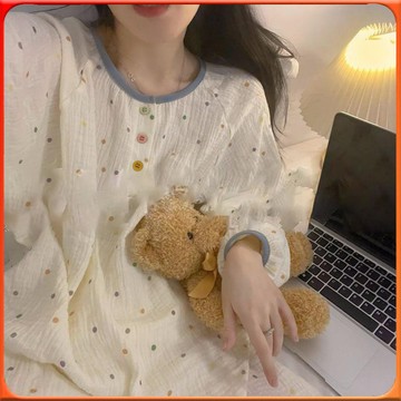 🥇台灣出貨🥇 ins甜美可愛彩色波點睡衣女春鞦新款外穿長袖長褲洋氣居傢服套裝 ✨️滿額免運✨️147-12-B