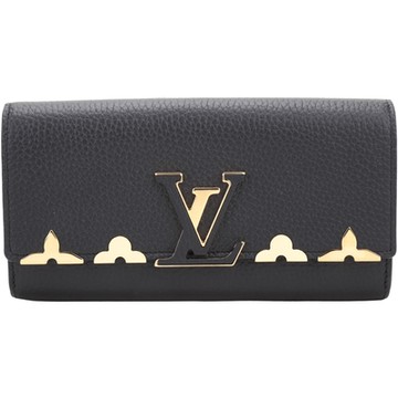 LV M64551 Monogram 金屬花卉裝飾釦式長夾(黑色)