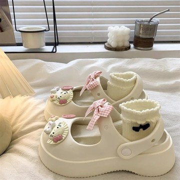 🔥臺灣出貨🔥瑪麗珍洞洞鞋女厚底EVA可愛少女心甜美夏季涼鞋通懃包頭沙灘拖鞋