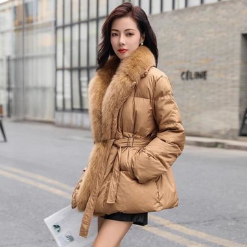 gegr大狐貍毛領羽絨服女冬季2023年新款高端小個子白鴨絨外套短款