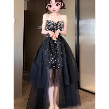 璀璨亮片閃閃生日party年會禮服裙高端輕奢小眾宴會吊帶連衣裙女