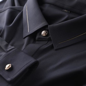 輕奢商務休閑 高端燙銀金領長袖襯衫男 春季彈力免燙男士壓膠襯衣