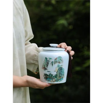 陶瓷仿古茶葉罐中式綠茶紅茶普洱茶家用密封罐手繪便宜瓷罐子瓷瓶