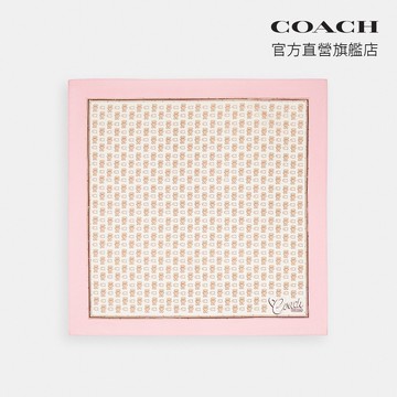 【COACH】BEAR STUFFIE 印花絲巾-棕黃色/粉色(CFG32)｜官方直營