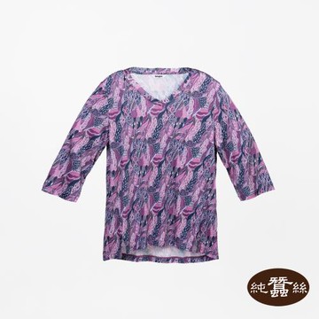 【岱妮蠶絲】純蠶絲42針110G女V領脇邊開衩八分袖上衣-WWL8A301NN(美人魚-粉)