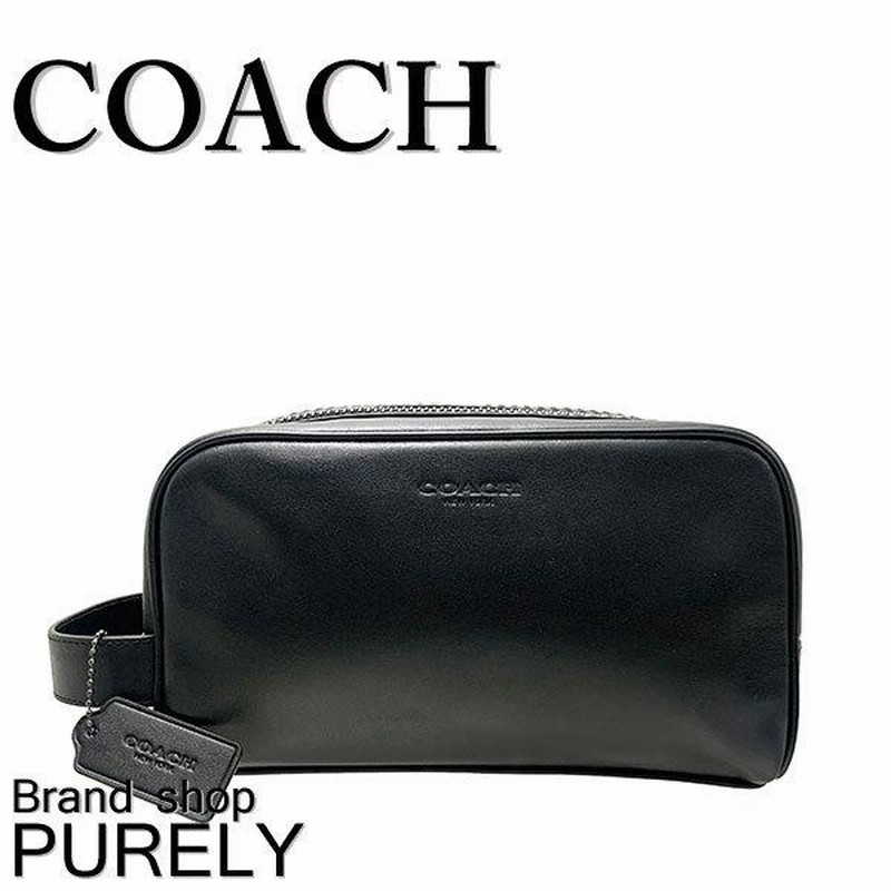 極美品 COACH レザー セカンドバッグ ラージポーチ トラベルキット 黒