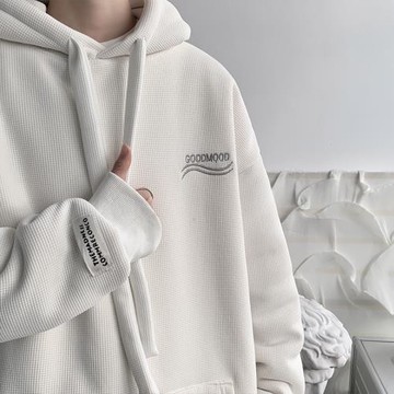 華夫格連帽衛衣男士春秋季寬松休閑運動上衣港風ins潮流純色外套