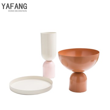 極簡現代客廳茶幾收納果托盤鐵藝擺件北歐樣板間電視餐櫥柜裝飾品