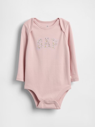 嬰兒裝 Logo純棉刺繡印花圓領長袖包屁衣-粉色