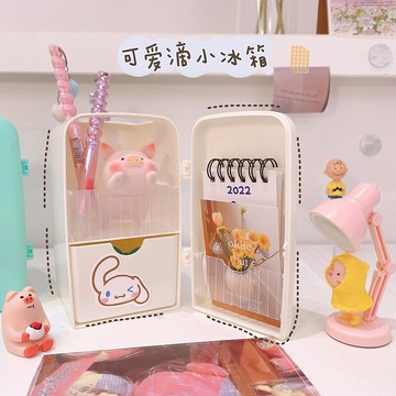 桌面收納盒可愛ins風迷你小冰箱造型筆筒抽屜小盒子少女心口紅盒
