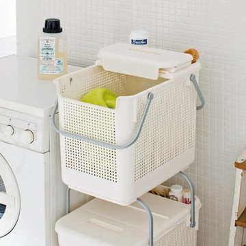 日本 like-it 日製多功能可層疊手提洗衣籃(附蓋)