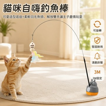 【台灣出貨】 貓咪釣魚逗貓棒 旋轉自嗨解悶玩具 羽毛鈴铛互動逗貓棒 手持逗貓器 替換魚頭組