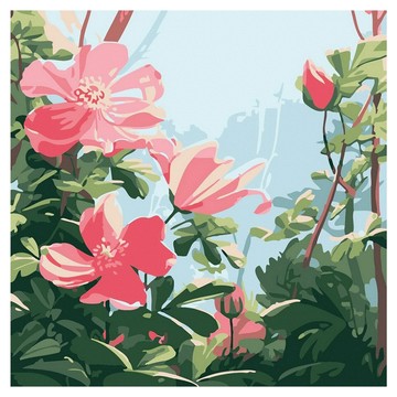 ArtLife 藝術生活 數字油畫DIY AQ002 20 x 20cm 含高級進口亞麻油畫布 + 實木内框 + 環保丙烯油畫顏料組合包 + 畫筆2支 + 壁掛釘組合 + 號碼線圖紙  紅花綠葉  1組