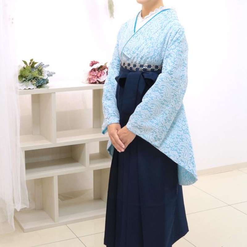 二尺袖 レース着物 単品 ライトブルー 水色 青系 ブルー 卒業式