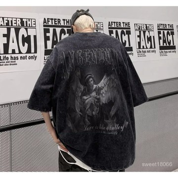 100%純棉 oversize t恤 水洗短袖 短袖 水洗T 做舊t恤 短袖上衣 男生衣服 大尺碼 美式復古上衣K15