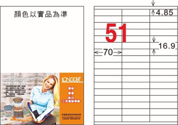 【龍德】LD-829-T-C A4透明護貝膜標籤(不可列印) 16.9x70mm