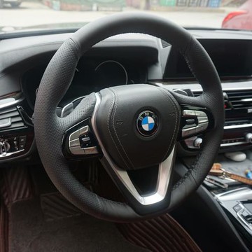 跨境汽車真皮反絨磨砂手縫方向盤長絨翻毛皮四季防滑專用縫制把套