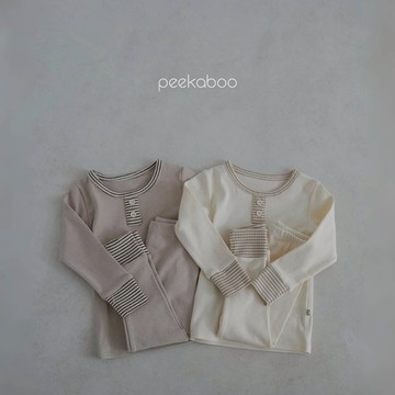 Peekaboo 拼接條紋兒童套裝｜兒童睡衣 兒童衣服 女童套裝 男童套裝 寶寶衣服 嬰兒 韓國童裝