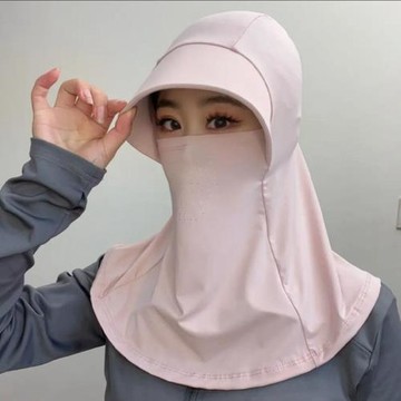 夏季防曬面罩一體帽子護頸帶帽檐女冰絲防紫外線口罩騎行防護臉罩