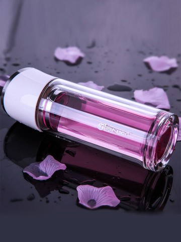 天喜雙層玻璃杯帶蓋便攜過濾茶杯女士辦公水杯子創意水晶杯花茶杯