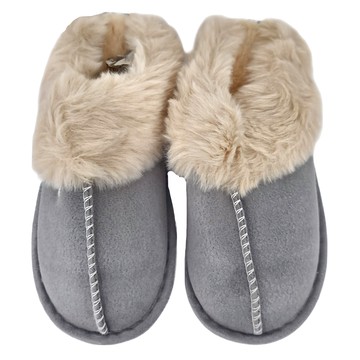 男女款 麂皮絨兔毛口包頭保暖防滑室內拖鞋  淺灰色
