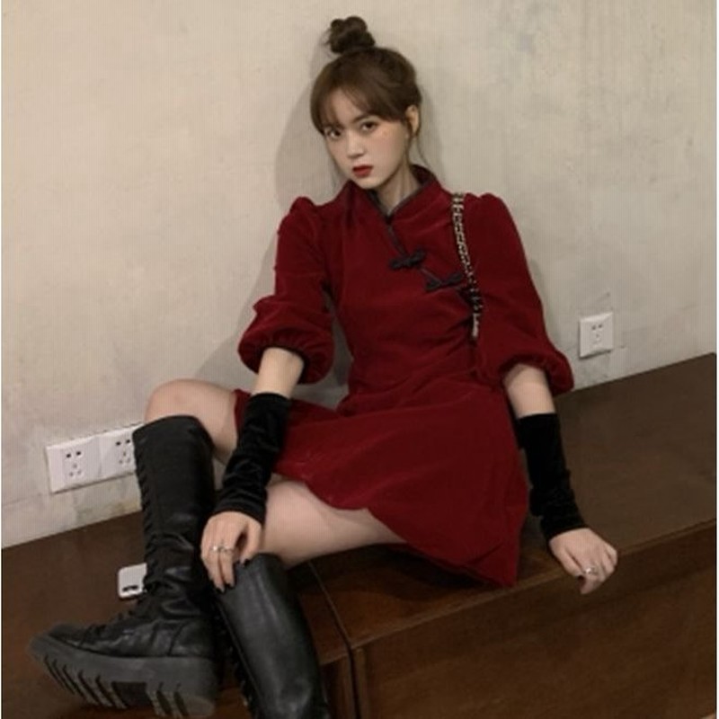 長袖 チャイナ ワンピース パフスリーブ 韓国 オルチャン 原宿系 ストリート ミニ ショート丈 派手 中国 K Pop レディース Op 1542 通販 Lineポイント最大0 5 Get Lineショッピング