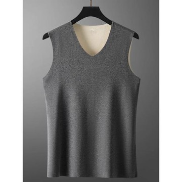 秋冬季桑蠶絲德絨無痕背心男士加厚貼身磨毛坎肩保暖內衣打底衫男