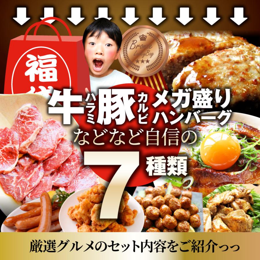 2024 肉の福袋 ブロンズ メガ盛り 総重量2.25kg（7種 食べ比べ) 牛肉 焼肉セット 焼肉 ソーセージ ハンバーグ